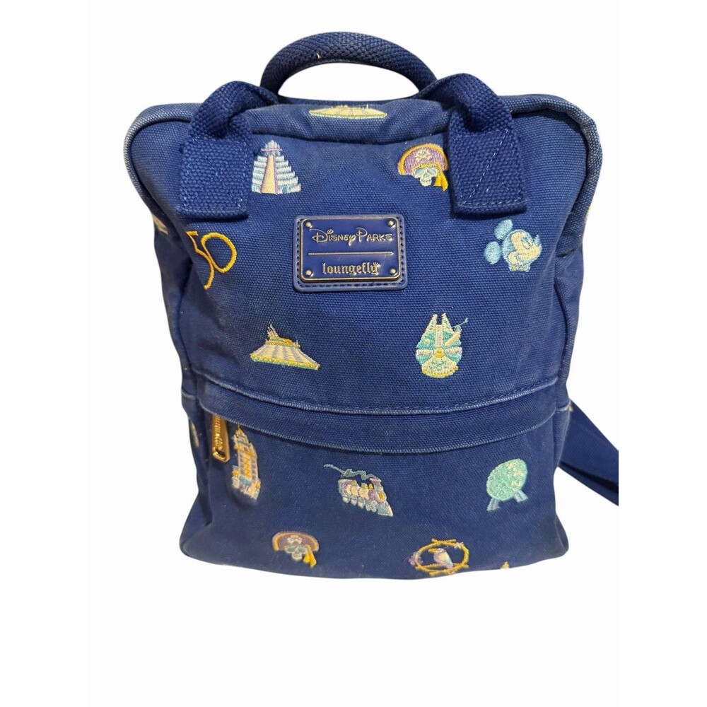 Disney Parks Loungefly WDW 50th Anniversary Blue Canvas Backpack - Picture 2 of 16